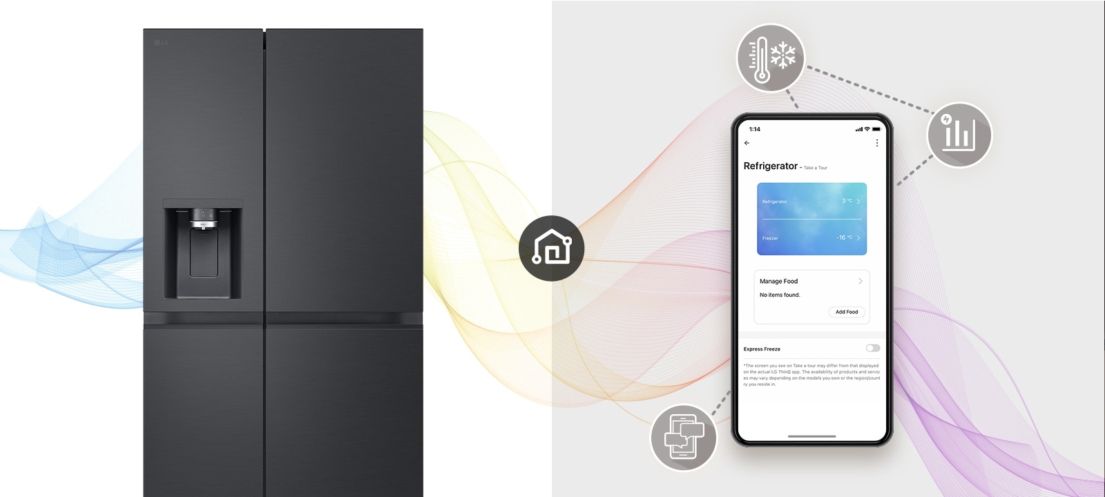 On voit un réfrigérateur et un téléphone portable.