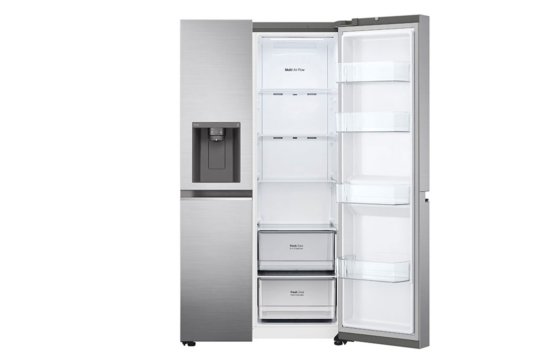 LG 635L capacité | DoorCooling+™ | Distributeur d'eau et de glaçons | Total No Frost | Compresseur Linéare Inverter, Vue de face, ouvert, GSLV70PZTD, thumbnail 10