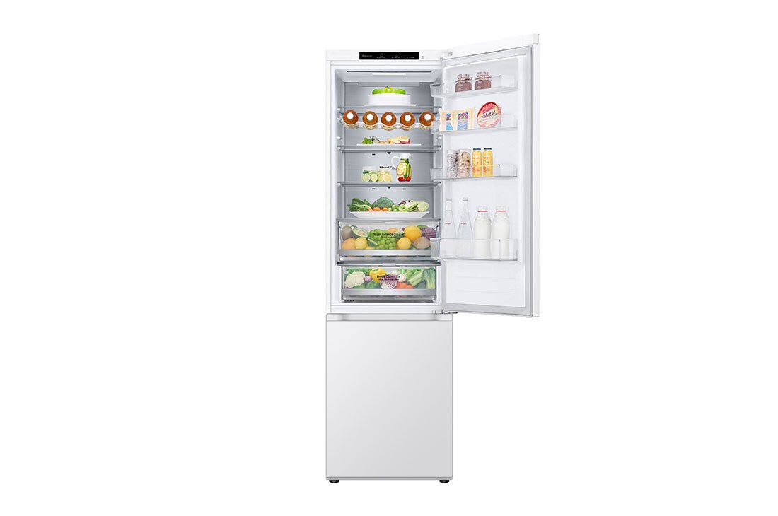LG Door Cooling+: la fraîcheur partout | 387L capacité | Total No Frost | Compresseur Smart Inverter | Grande capacité | 35dB – très silencieux, porte supérieure avant ouverte avec de la nourriture, GBV5240CSW, thumbnail 8