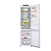 LG Door Cooling+: la fraîcheur partout | 387L capacité | Total No Frost | Compresseur Smart Inverter | Grande capacité | 35dB – très silencieux, porte d'entrée ouverte avec de la nourriture, GBV5240CSW, thumbnail 2