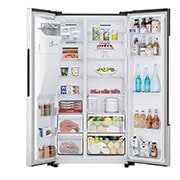 LG Réfrigérateur américain | 610L capacité | Ice & Water Dispenser , front door open with food, GSM32HSBEH, thumbnail 4