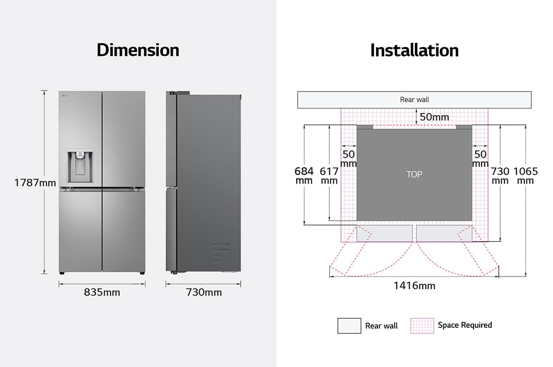 LG Réfrigérateur américain GML860PYFE |506L | Linear Cooling™, Dimension, GML860PYFE, thumbnail 15