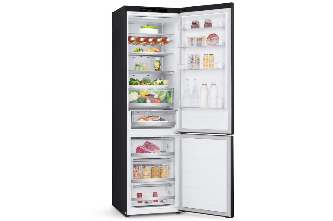 LG Réfrigérateur combiné GBV7280BPY |387L | FRESHBalancer™, Vue du côté gauche (aliments pleins, porte ouverte), GBV7280BPY, thumbnail 4