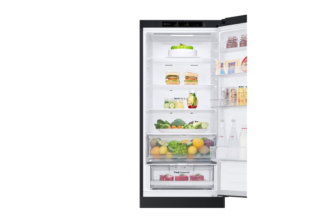 LG 387L Réfrigérateur combiné GBV22NCBEP Noir | Door Cooling | Smart Diagnosis| Fresh Converter , top door zoom view with food, GBV22NCBEP, thumbnail 10
