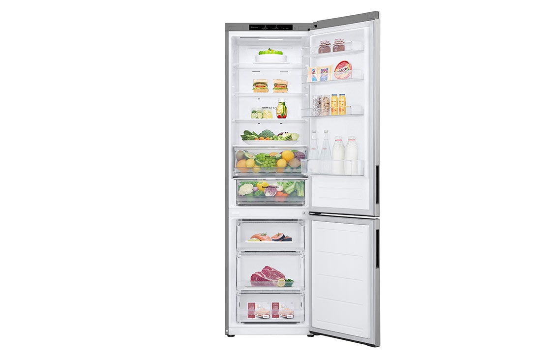 LG  387L Réfrigérateur combiné GBV22NCBPY Argent | Door Cooling | Smart Diagnosis| Fresh Converter, Front all door open with food, GBV22NCBPY, thumbnail 2