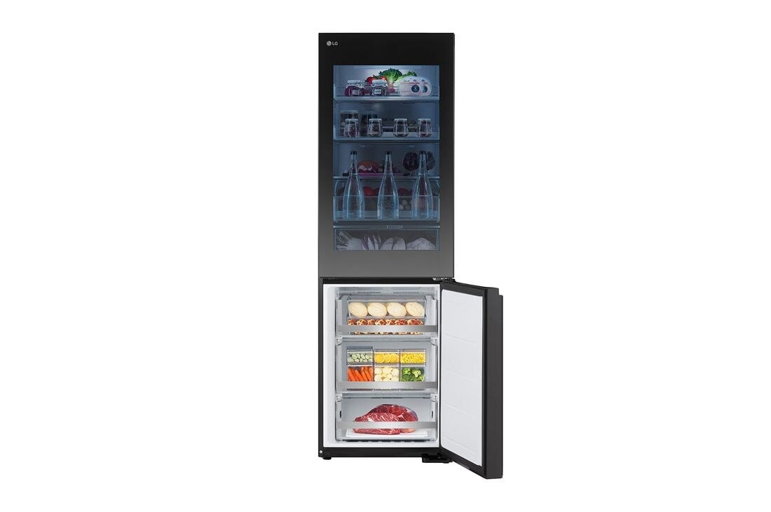 LG 349L Réfrigérateur combiné GBG5160CEV Noir | InstaView™ | DoorCooling+™ | Linear Cooling™ , bottom door open with food stored, GBG5160CEV, thumbnail 6