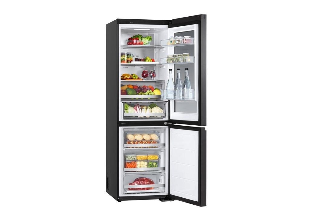 LG 349L Réfrigérateur combiné GBG5160CEV Noir | InstaView™ | DoorCooling+™ | Linear Cooling™ , left side open with food stored , GBG5160CEV, thumbnail 15
