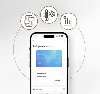 un téléphone portable avec la fonctionnalité LG ThinQ avec trois icônes dessus.