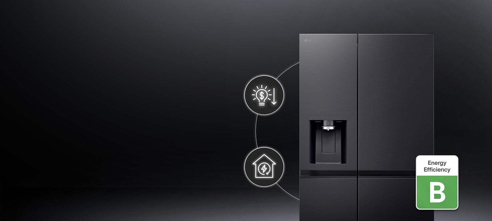 Réfrigérateur LG 2&nbsp;portes avec logo de classe énergétique B sur le côté.