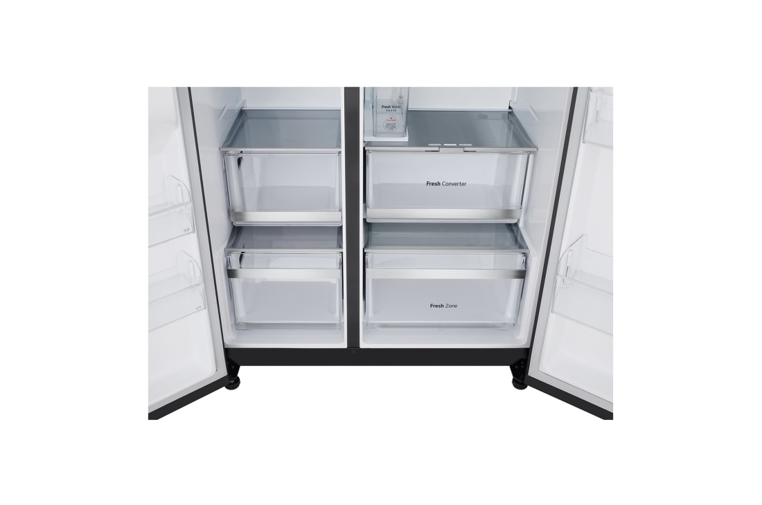 LG 623L Réfrigérateur américain noir  | ThinQ™ | Uvnano™ | FRESH Converter™, vue détaillée du tiroir, GSLE91EVAB, thumbnail 4