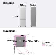 LG Réfrigérateur combiné  | Nature FRESH™ | DoorCooling+™ | LinearCooling+™ | LG BE, dimension, GBBS312CPY, thumbnail 15