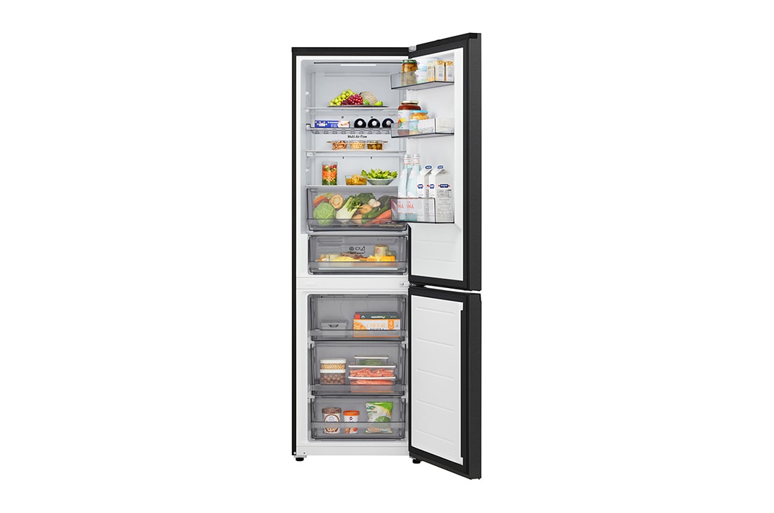 LG Réfrigérateur combiné Noir | NatureFRESH™ | DoorCooling+™ | LinearCooling+™ | LG BE, full door open view, GBBS312CEV, thumbnail 2