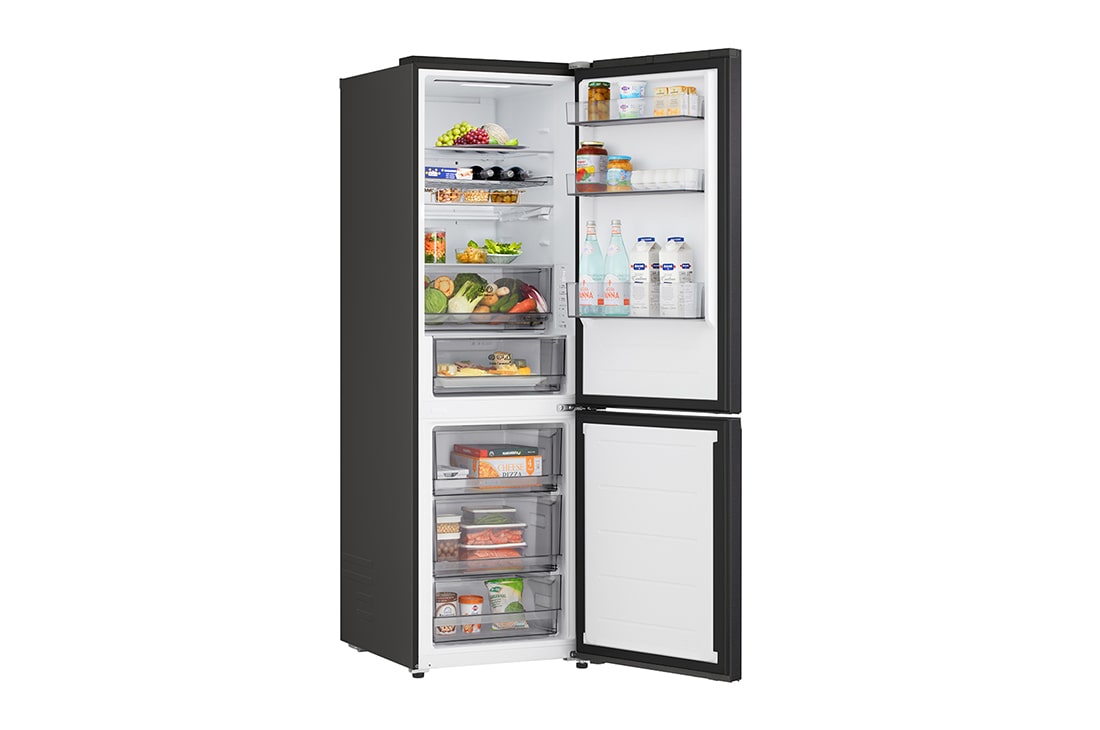 LG Réfrigérateur combiné Noir | NatureFRESH™ | DoorCooling+™ | LinearCooling+™ | LG BE, right side open with foods, GBBS312CEV, thumbnail 11