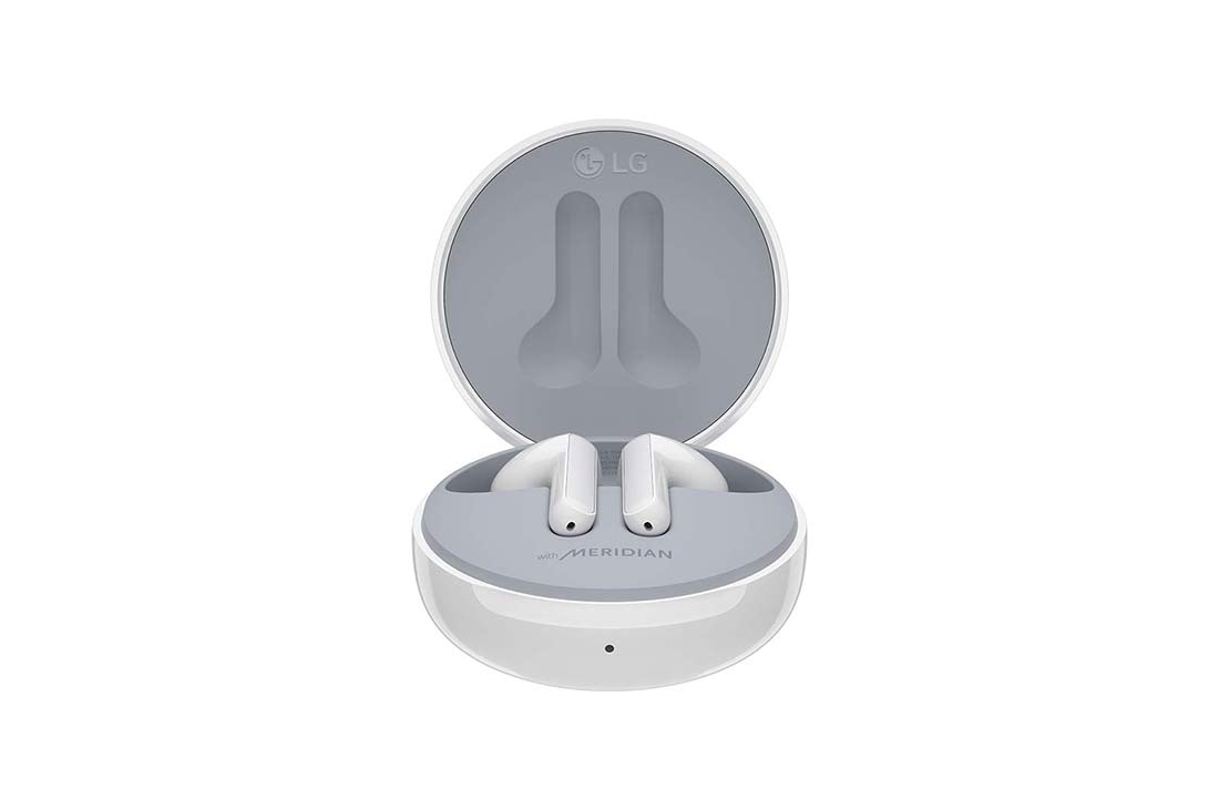 LG TONE Free FN4, Un socle ouvert à 45&nbsp;degrés contenant deux écouteurs, HBS-FN4 White, thumbnail 4