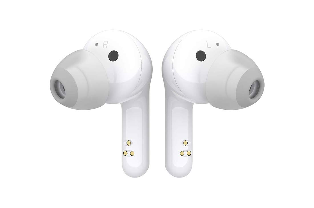 LG TONE Free FN4, Une vue de face de deux tiges d’écouteurs alignées l’une à côté de l’autre, HBS-FN4 White, thumbnail 6