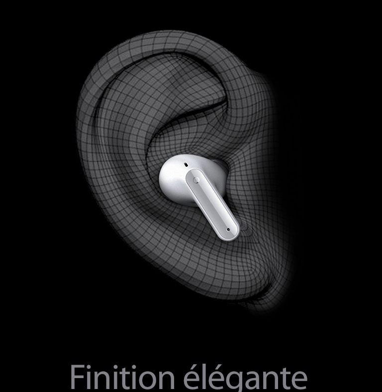 Une image de TONE Free porté sur la forme de l’oreille exprimée en 3D. Ci-dessous, il est écrit le mot «&nbsp;Sleek Fit&nbsp;».