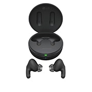 LG TONE Free DFP8 –Active Noise Cancellation amélioré, Écouteurs Bluetooth True Wireless, Une vue de dessus du socle s'affiche et les deux côtés des écouteurs sont placés devant lui., TONE-DFP8, thumbnail 15