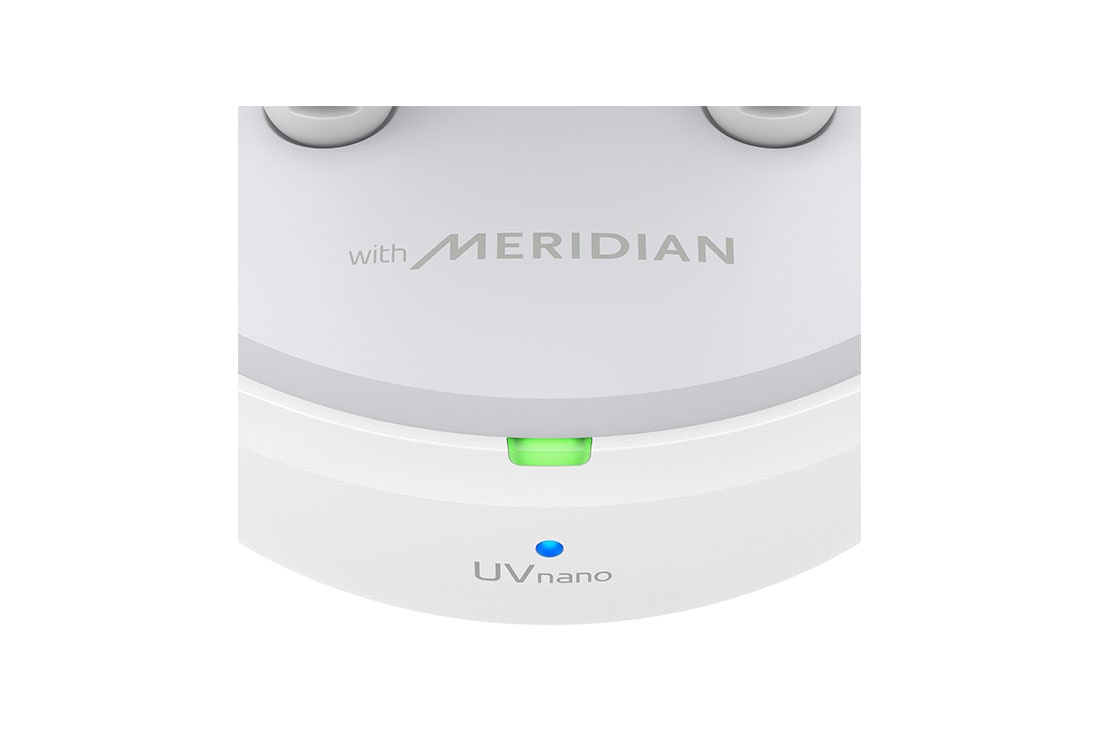 LG TONE Free DFP9W – Plug and Wireless, Écouteurs Bluetooth UVnano True Wireless, La partie avant du socle est en gros plan et l'éclairage de charge est allumé., TONE-DFP9W, thumbnail 10