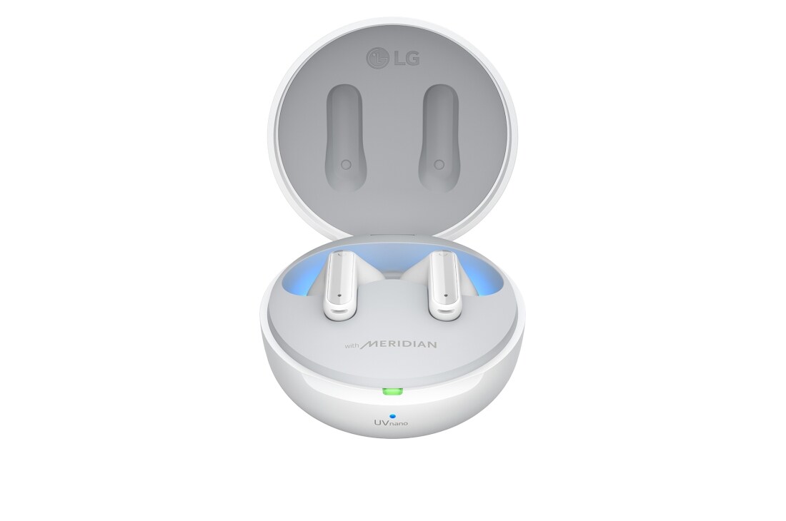 LG TONE Free DFP8W –Active Noise Cancellation amélioré, Écouteurs Bluetooth True Wireless, Une vue de dessus du socle s’affiche avec un éclairage d'ambiance allumé., TONE-DFP8W, thumbnail 3