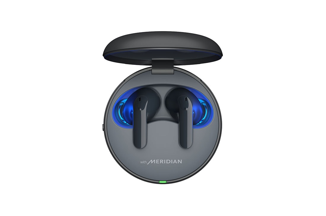 LG TONE Free T90, Vue aérienne du couvercle du boîtier ouvert montrant de la lumière sortant de l’intérieur des écouteurs., TONE-DT90Q, thumbnail 12