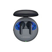 LG TONE Free T90, Vue aérienne du couvercle du boîtier ouvert montrant de la lumière sortant de l’intérieur des écouteurs., TONE-DT90Q, thumbnail 12