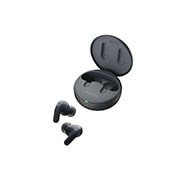 LG TONE Free T60, Le couvercle du boîtier est ouvert et vu du côté droit, les écouteurs étant placés devant., TONE-DT60Q, thumbnail 14