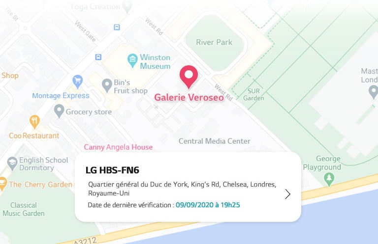 Une carte s’affiche avec une épingle de localisation où l’écouteur a été connecté pour la dernière fois.