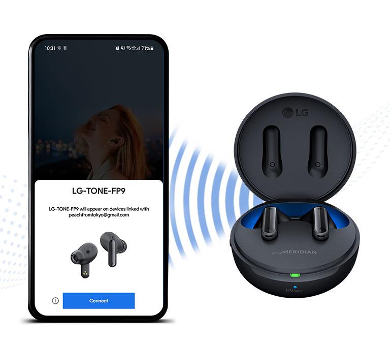 Le socle se trouve à proximité d’un smartphone et un graphique de connexion se trouve entre eux.