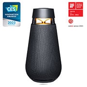 LG XBOOM360 XO3, Vue de face avec éclairage allumé en jaune, DXO3QBK, thumbnail 1