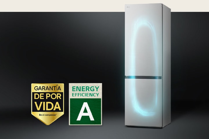 Réfrigérateur avec système de refroidissement efficace équipé d’un Smart Inverter Compressor et avec une étiquette de garantie de 10 ans sur le compresseur.