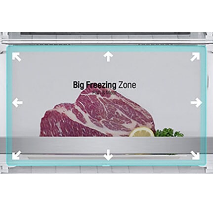 Grande zone de congélation à l’intérieur du réfrigérateur.