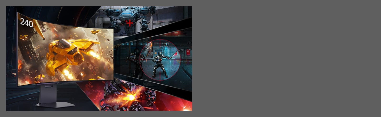 Affiche des fonctionnalités de jeu avancées avec différentes scènes de jeu.