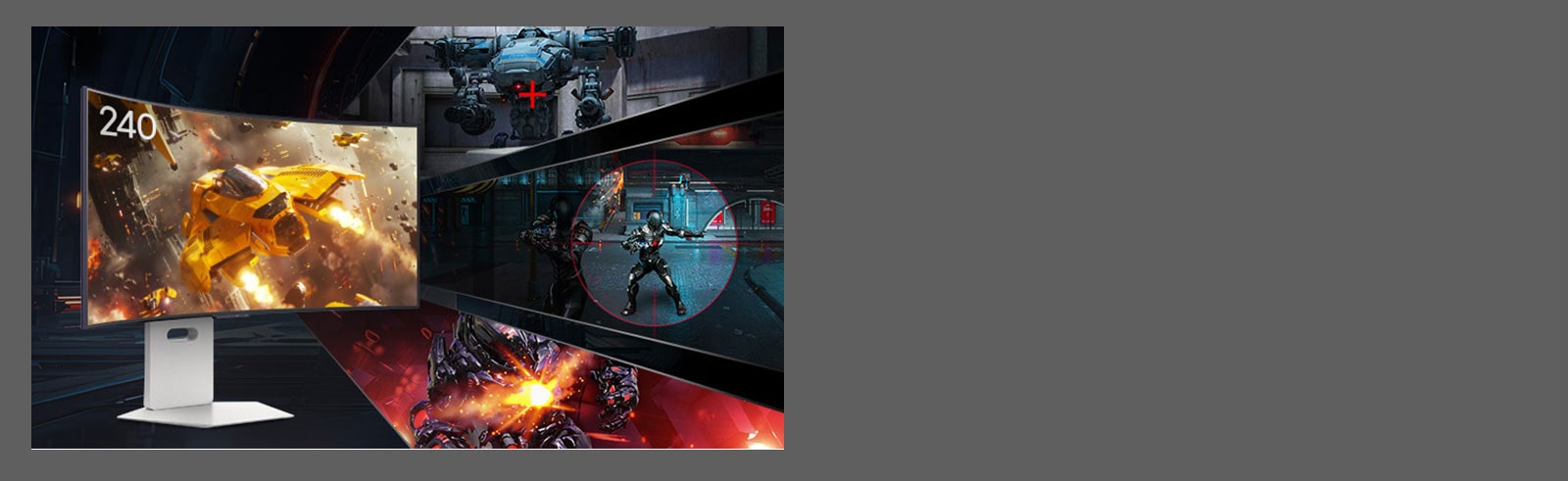 Affiche des fonctionnalités de jeu avancées avec différentes scènes de jeu.