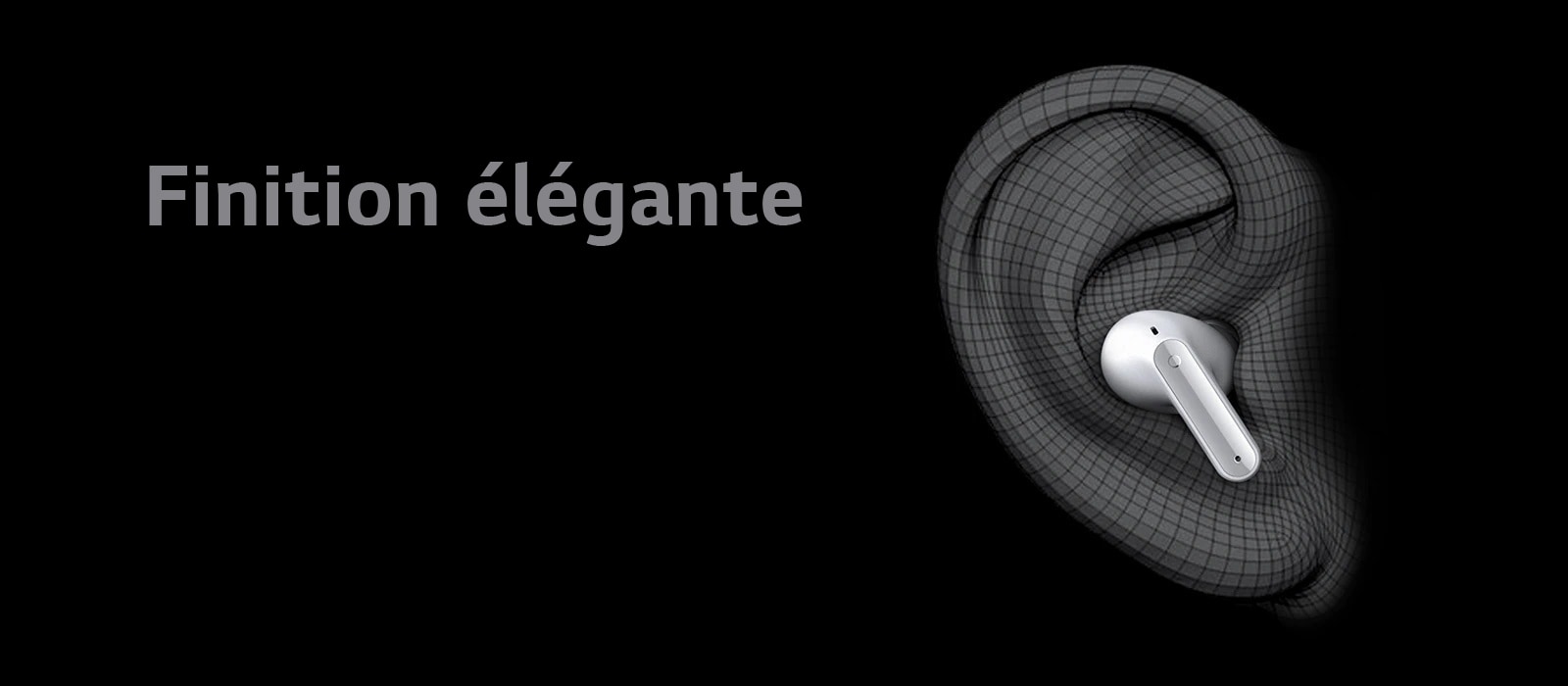 Une image de TONE Free porté sur la forme de l’oreille exprimée en 3D. Ci-dessous, il est écrit le mot « Sleek Fit ».