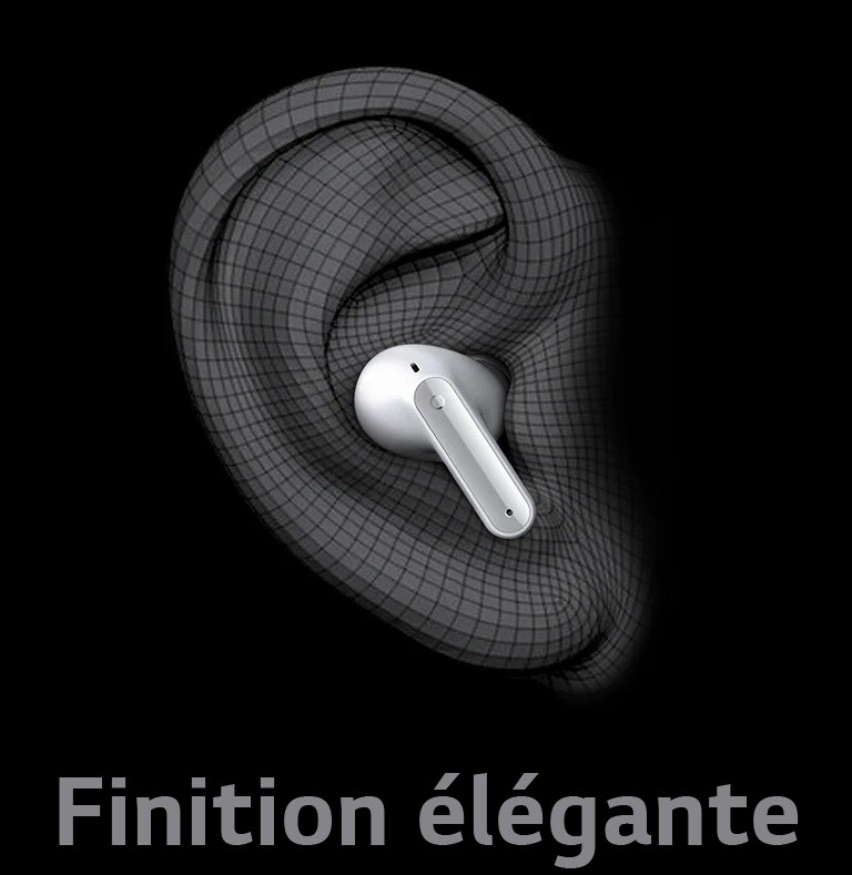 Une image de TONE Free porté sur la forme de l’oreille exprimée en 3D. Ci-dessous, il est écrit le mot « Sleek Fit ».