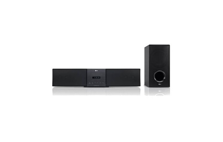 LG DVD Soundbar avec une puissance de 300W (2.1Ch), Wall-mount, Caisson de basses sans fil, 1080P Full HD up-scaling, USB Direct Recording, HLT35W