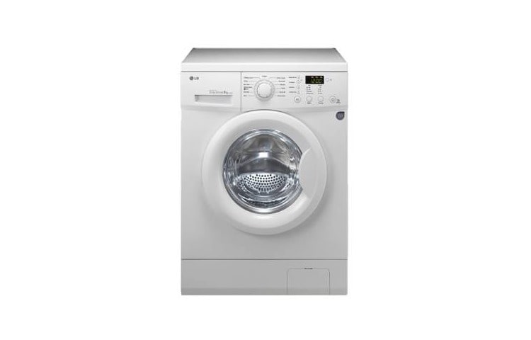 LG 8kg, éfficacité de lavage A, efficacité d'essorage A, standby power zero, couleur porte chrome, grand linge/couette(s), lavage et essorage silencieux, F1492TD