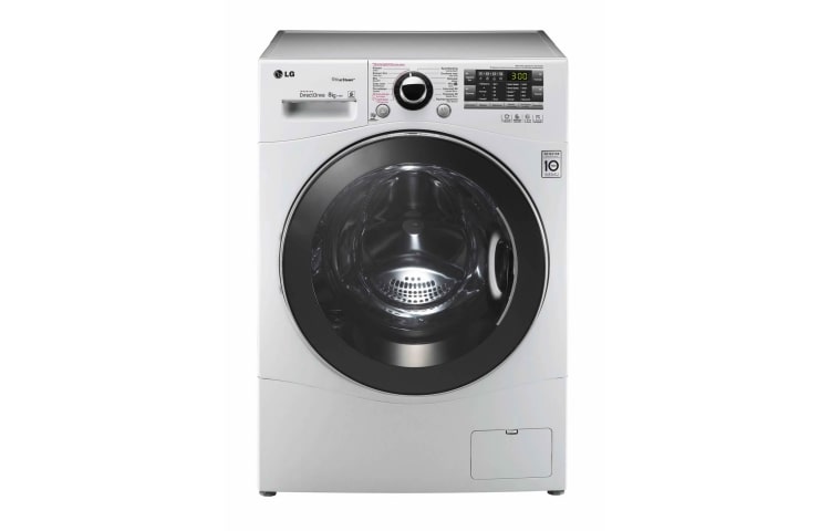 LG 8kg, 6Motion, classe à laver A, classe centrifuge A, pas de consommation d'énergie en standby, couleur hublot chrome, grande lessive/couettes de lit, un lavage et un essorage silencieux, F149T