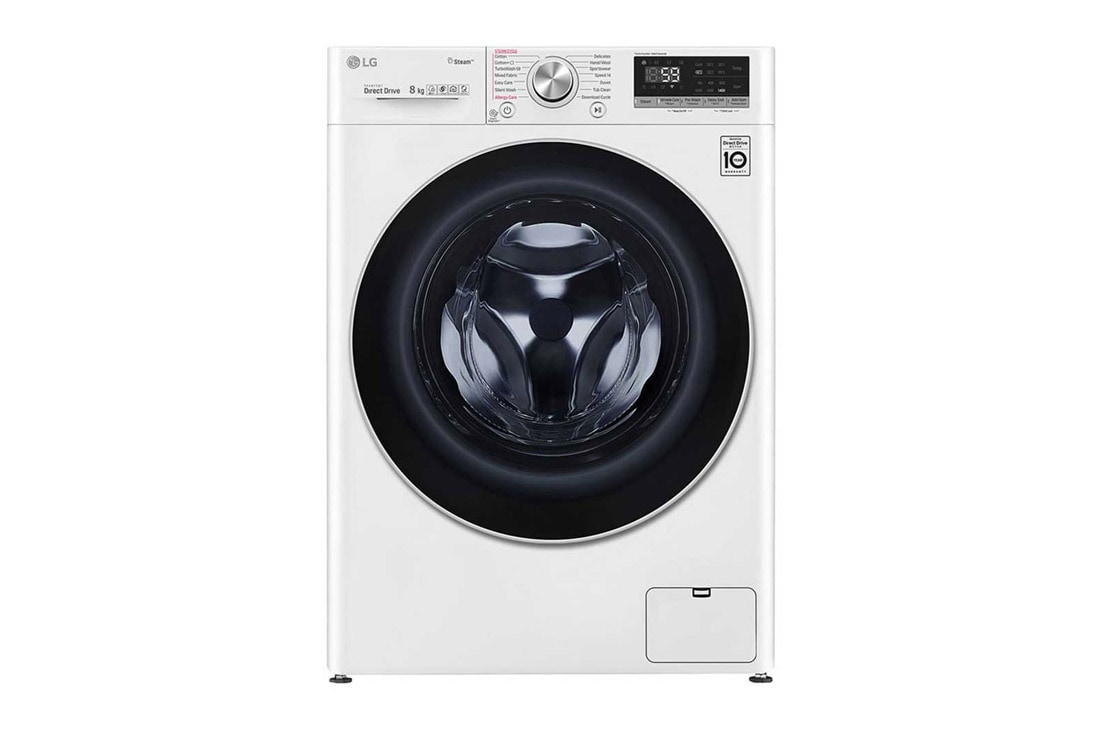 LG Moteur IA intelligent reconnaît votre linge | D | 8 kg | TWINWash™ compatible | Moins d’allergènes grâce à la vapeur, F4WN508S0