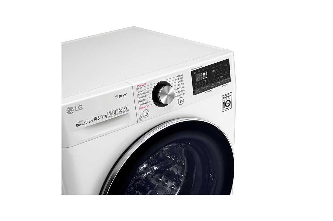 LG Lavage-séchage combiné | Lavage optimale en 39 minutes | Moteur IA intelligent reconnaît votre linge | A | 10.5 kg | TurboWash 360 | Moins de repassage grâce à la vapeur, F4DV910H2, thumbnail 3