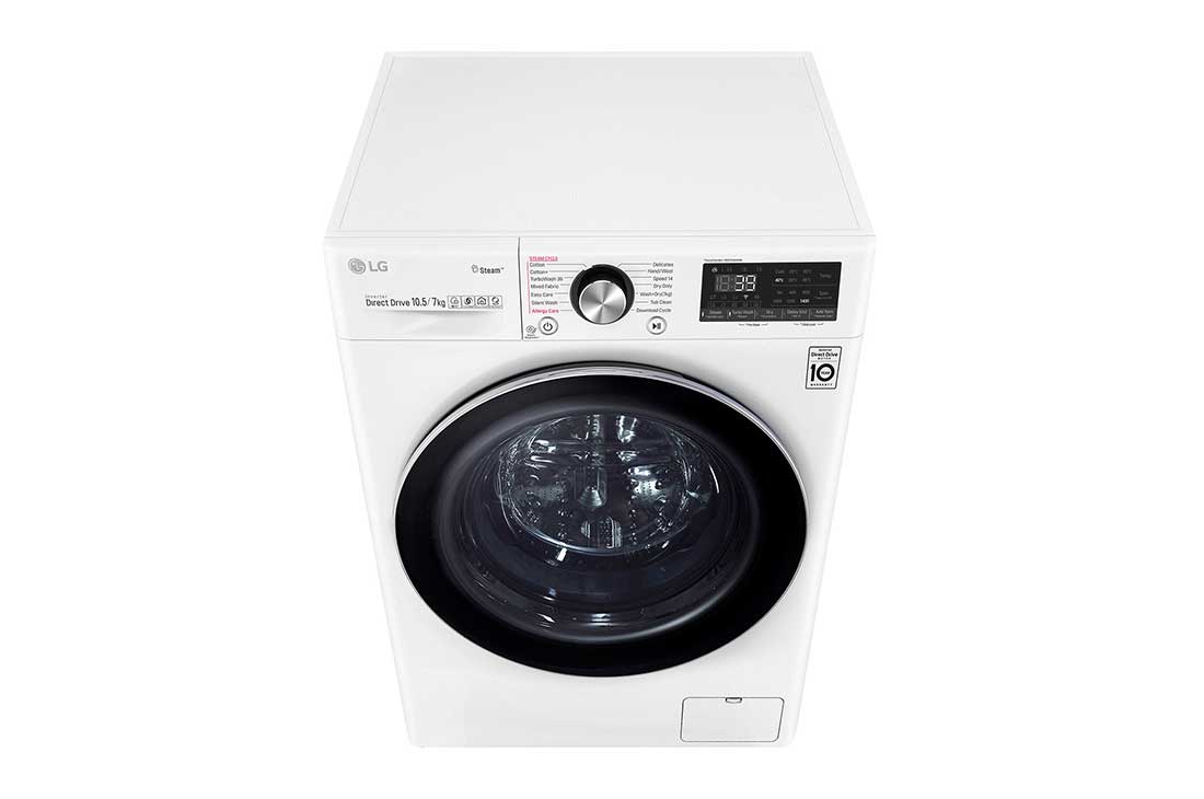 LG Lavage-séchage combiné | Lavage optimale en 39 minutes | Moteur IA intelligent reconnaît votre linge | A | 10.5 kg | TurboWash 360 | Moins de repassage grâce à la vapeur, F4DV910H2, thumbnail 10