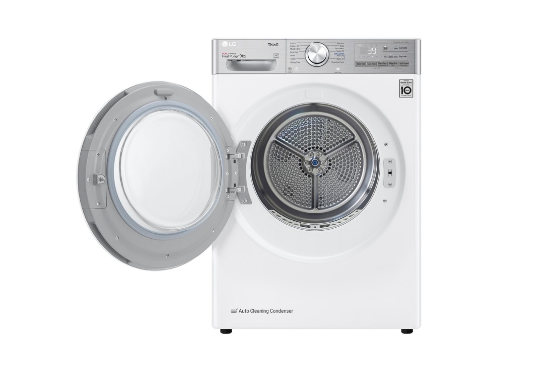 LG 9kg Sèche-linge RH90V9AV2QR Blanc | 6 Motion DD | ThinQ | Condenseur autonettoyant, vue avant, RH90V9AV2QR, thumbnail 2