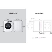 LG 9kg lave-linge F4WX859Y blanc | AI DD™ | Steam™ | TurboWash™  |AI Wash, Dimension, F4WX859Y, thumbnail 14