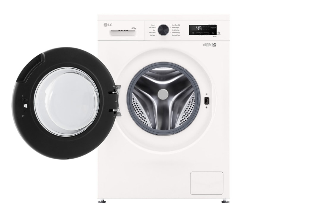 LG 8/5kg Lave-linge séchant Blanc | 6 motion DD™ | Steam™ | ThinQ™, Front view Door open, W4X1085NWB, thumbnail 2