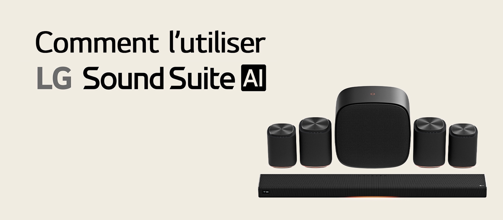 Jeu d’enceintes home cinéma LG Sound Suite équipé d’une barre de son H7, d’une paire d’enceintes M7, d’une autre paire d’enceintes M5 et d’un caisson de basses W7.