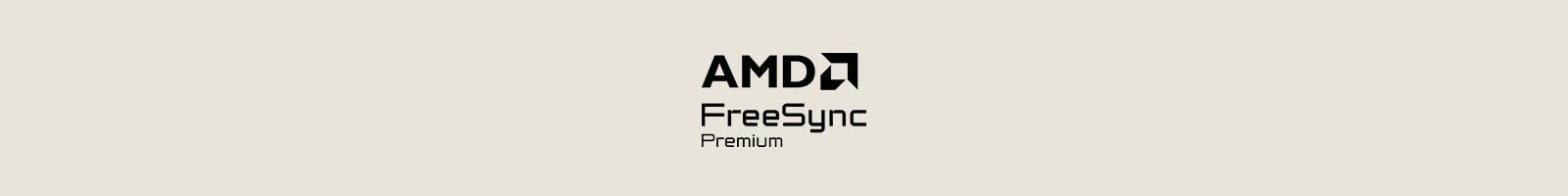 Paveikslėlis, kuriame šviesiai smėlio spalvos fone matomas juodas „AMD „FreeSync™ Premium“ sertifikato logotipas.