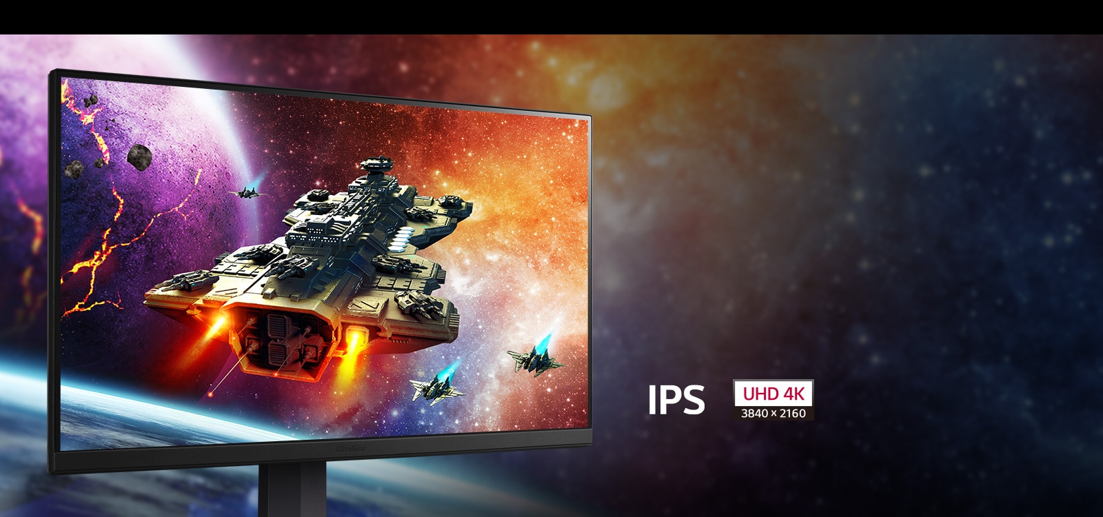 Le support montre des vaisseaux spatiaux dans l'espace. L'image est très nette et claire.