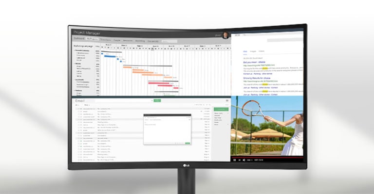 L'animation montre qu'il est possible d'afficher plus de contenu à la fois sur un écran, grâce à l'affichage au format 21:9.