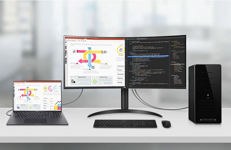 Ce moniteur permet de visualiser plusieurs contenus à partir de deux ordinateurs grâce à la fonction image par image, ce qui contribue à l'efficacité du travail.