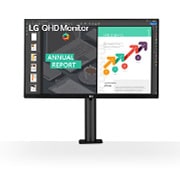 LG Moniteur IPS QHD Ergo de 27&nbsp;pouces avec USB de Type-C™, Vue avant du bras du moniteur au centre, 27QN880-B, thumbnail 2